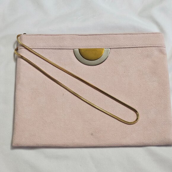 Reva Skinner Vintage Ultra Suede Clutch Purse With Gold Chain Strap Pink & Gold - Picture 7 of 9